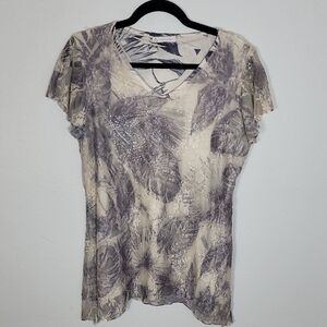 Y2K CB Womens Sheer Lace Tunic Top Size S/M V Neck Leaf Grunge Goth Fairy